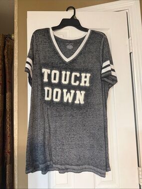 Lane Bryant Gray and White 'Touch Down' V-Neck Team Tee